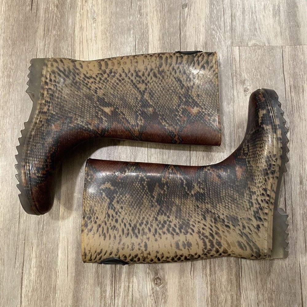 Stuart Weitzman Brown Snake Print Rain Boots - image 2